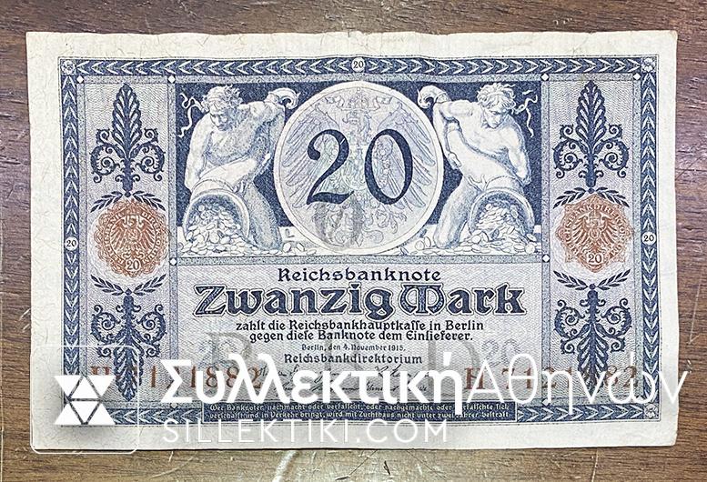 ΓΕΡΜΑΝΙΑ 20 Μάρκα 1915 VF